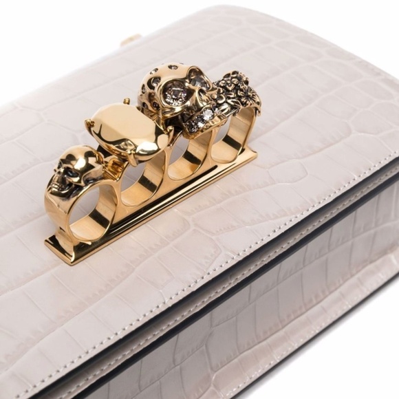 Alexander Mcqueen Ivory Grey Croc Embossed Shoulder Bag New With Tags - Picture 4 of 7